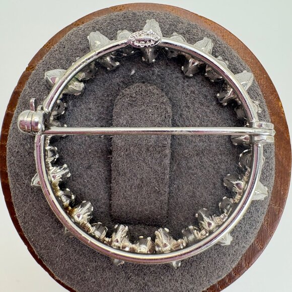 Sterling Silver 925 Blue & White CZ Alternating Circle Pin Brooch Size 1.25" - Picture 5 of 10